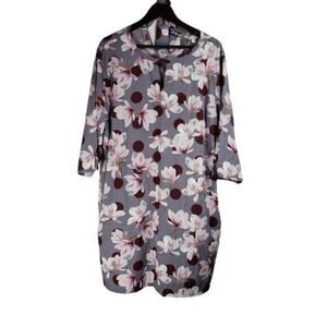 Anthology gray pink cherry red floral satiny shirt dress NWT size XL fits XXL